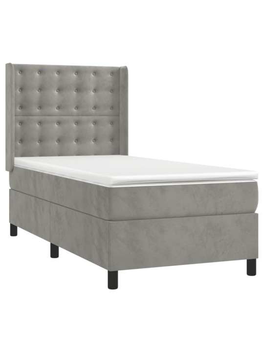 Box spring postel s matrací a LED světle šedá 90x200 cm samet