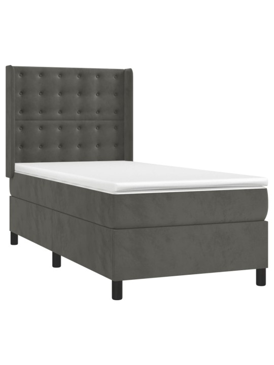 Box spring postel s matrací a LED tmavě šedá 90x200 cm samet