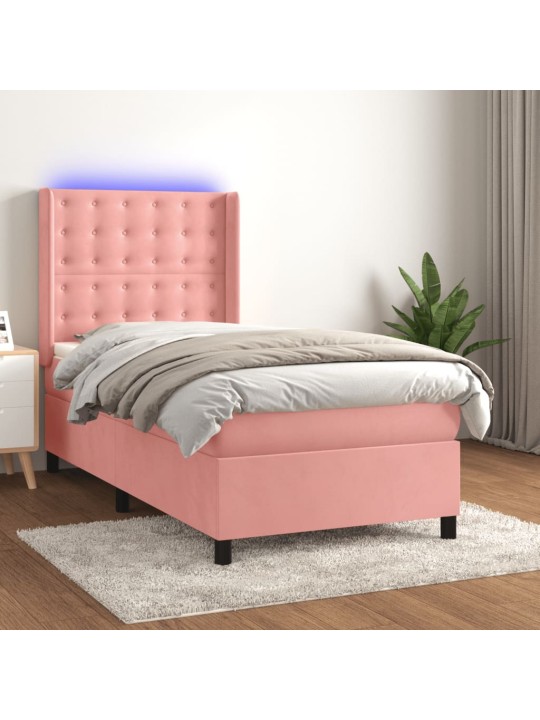 Box spring postel s matrací a led růžová 90x200 cm samet