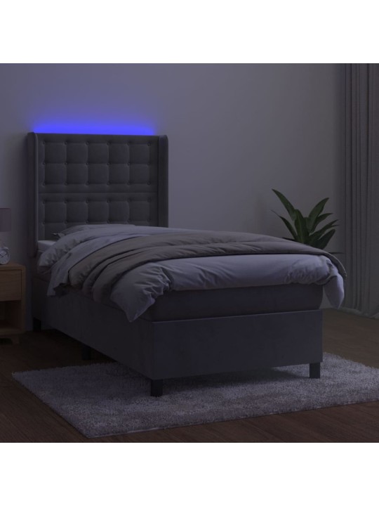 Box spring postel s matrací a LED světle šedá 100x200 cm samet