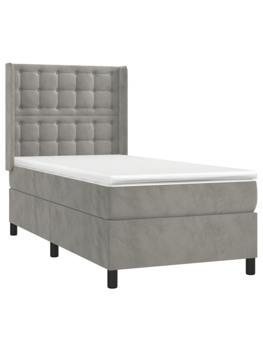 Box spring postel s matrací a LED světle šedá 100x200 cm samet