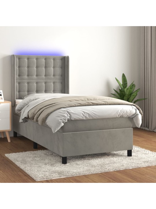 Box spring postel s matrací a LED světle šedá 100x200 cm samet