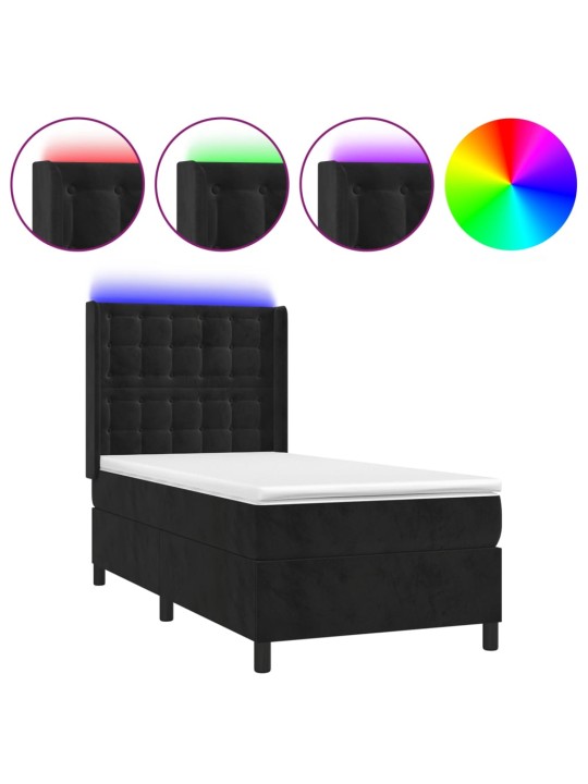 Box spring postel s matrací a LED černá 100x200 cm samet