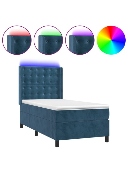 Box spring postel s matrací a led tmavě modrá 100x200 cm samet