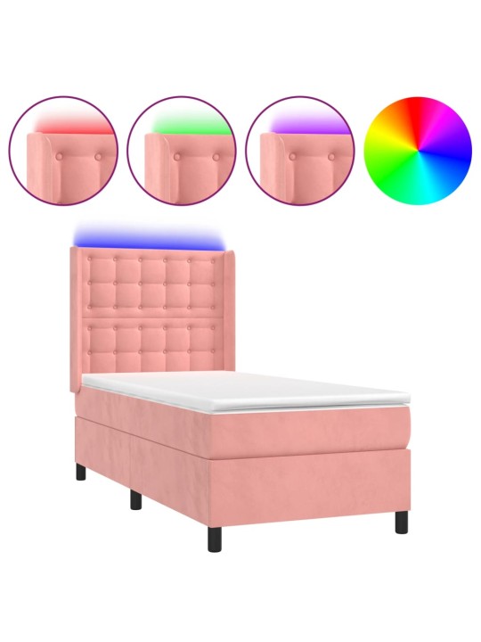 Box spring postel s matrací a LED růžová 100x200 cm samet