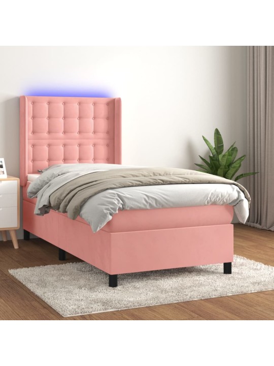 Box spring postel s matrací a LED růžová 100x200 cm samet