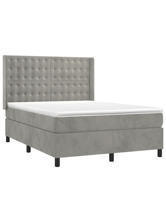Box spring postel s matrací a LED světle šedá 140x190 cm samet