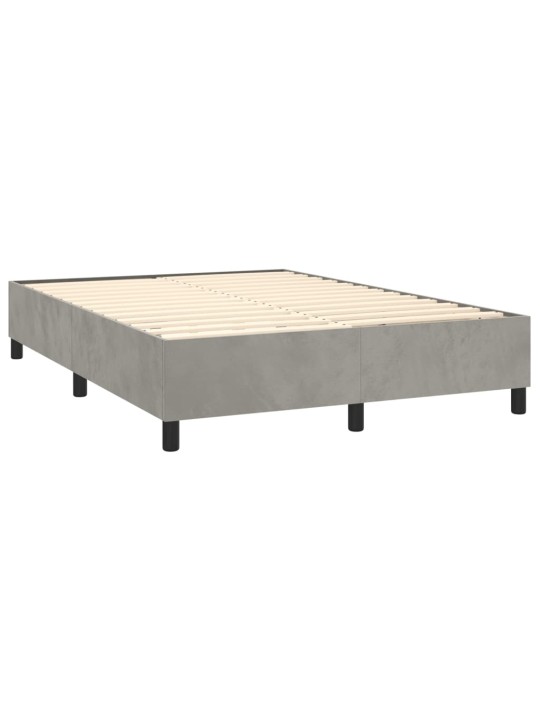 Box spring postel s matrací a LED světle šedá 140x190 cm samet