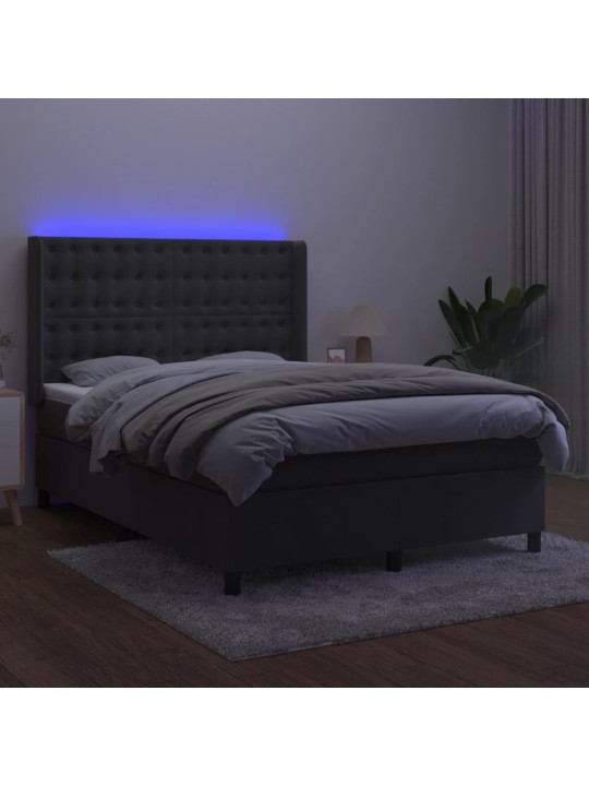 Box spring postel s matrací a LED tmavě šedá 140x190 cm samet