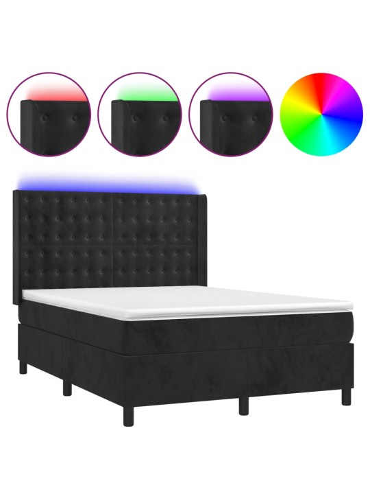 Box spring postel s matrací a LED černá 140x190 cm samet