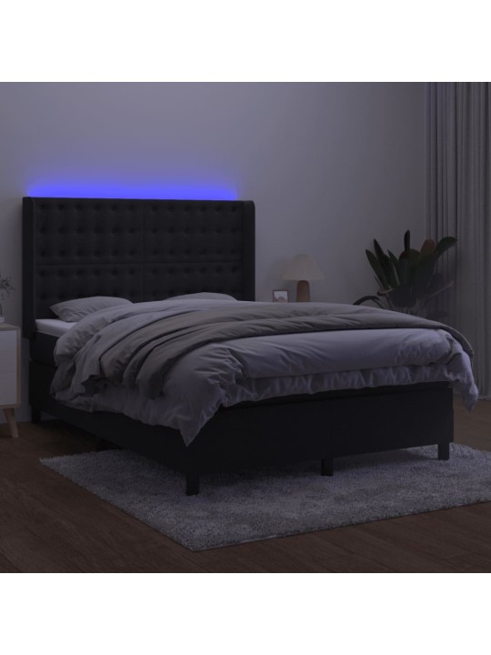 Box spring postel s matrací a LED černá 140x190 cm samet