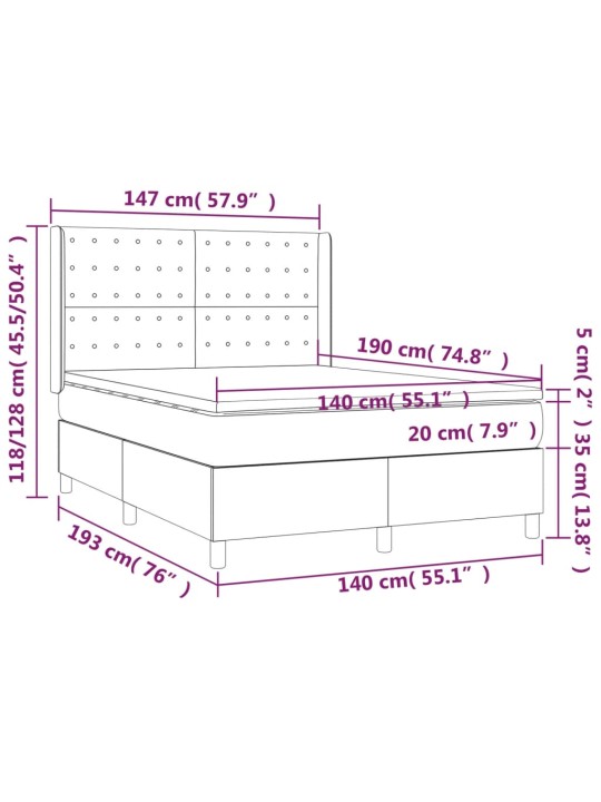 Box spring postel s matrací a LED černá 140x190 cm samet