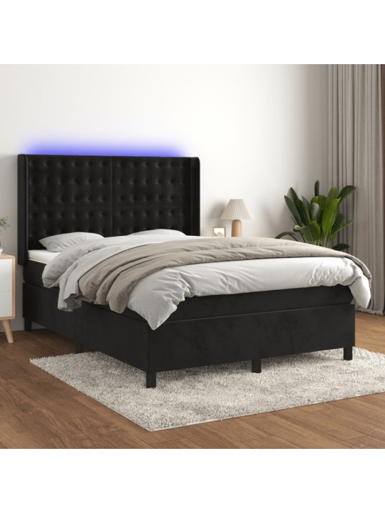 Box spring postel s matrací a LED černá 140x190 cm samet