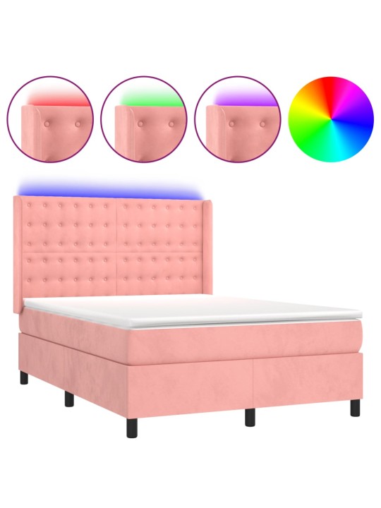 Box spring postel s matrací a led růžová 140x190 cm samet