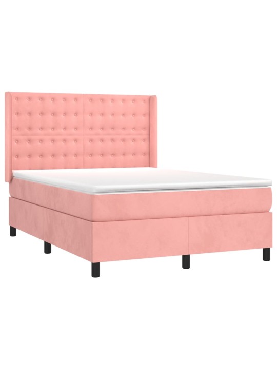 Box spring postel s matrací a led růžová 140x190 cm samet