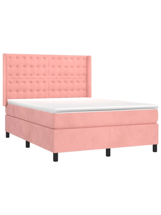Box spring postel s matrací a led růžová 140x190 cm samet