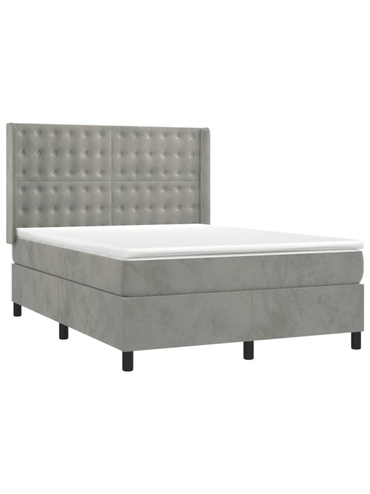 Box spring postel s matrací a LED světle šedá 140x200 cm samet