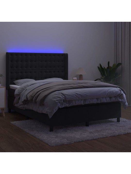 Box spring postel s matrací a led černá 140x200 cm samet