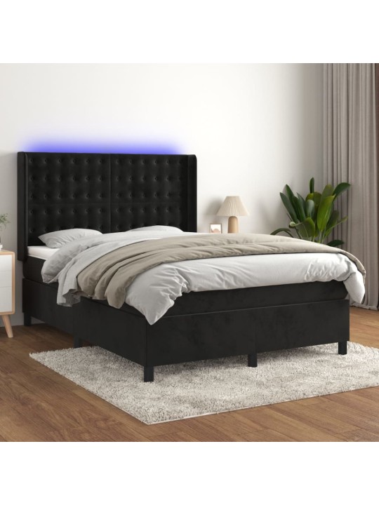 Box spring postel s matrací a led černá 140x200 cm samet
