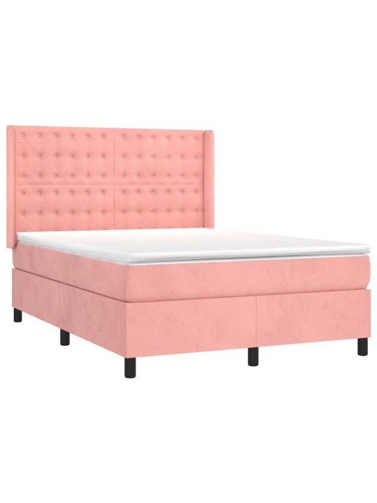 Box spring postel s matrací a led růžová 140x200 cm samet
