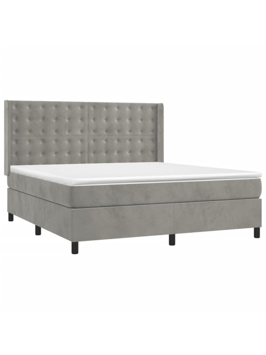 Box spring postel s matrací a led světle šedá 160x200 cm samet