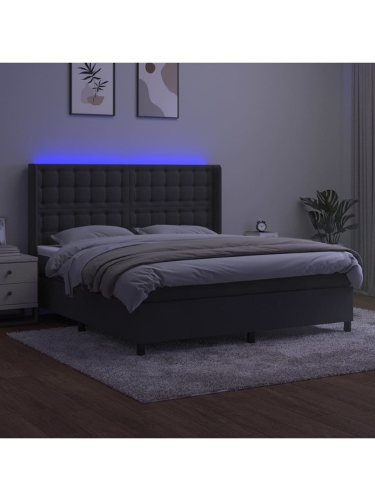 Box spring postel s matrací a LED tmavě šedá 160x200 cm samet