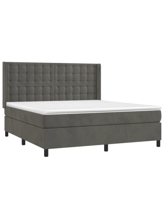 Box spring postel s matrací a LED tmavě šedá 160x200 cm samet