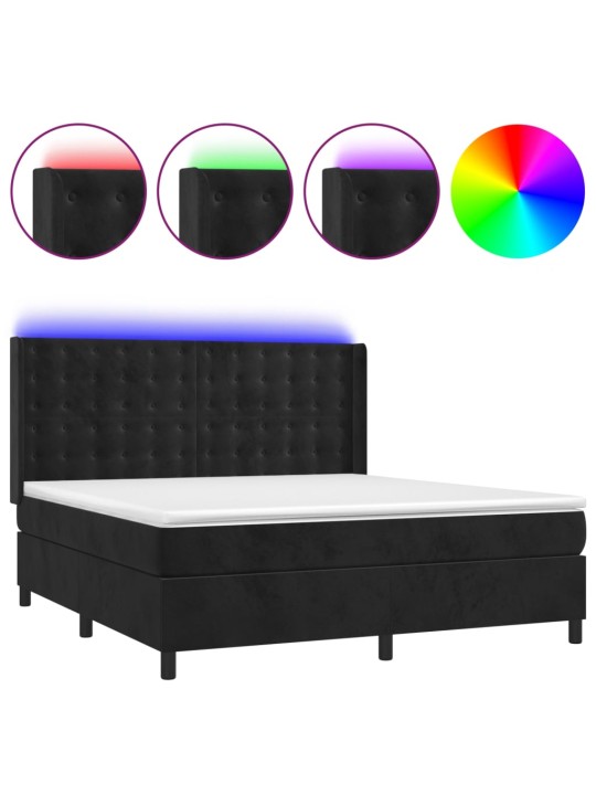 Box spring postel s matrací a led černá 160x200 cm samet