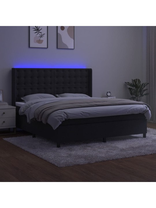 Box spring postel s matrací a led černá 160x200 cm samet