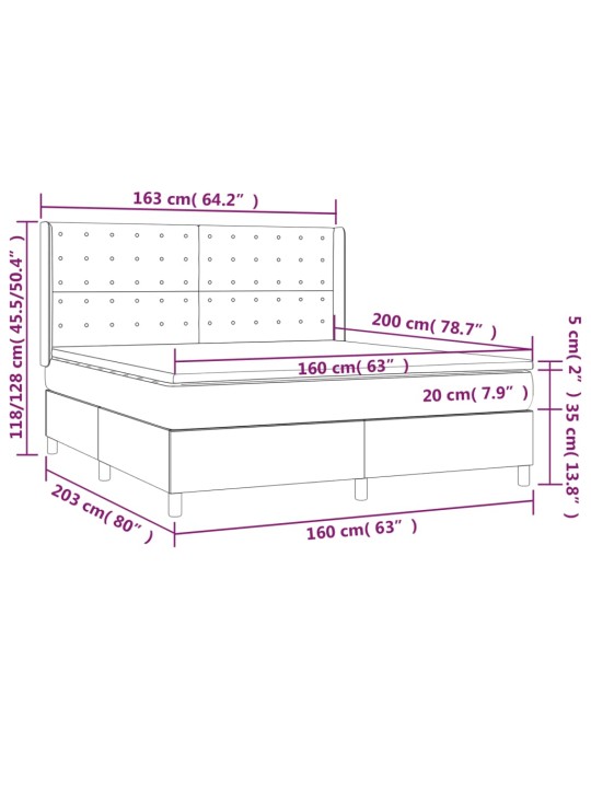 Box spring postel s matrací a led černá 160x200 cm samet