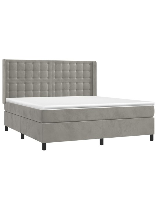Box spring postel s matrací a LED světle šedá 180x200 cm samet