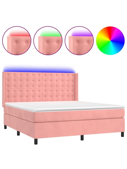 Box spring postel s matrací a led růžová 180x200 cm samet