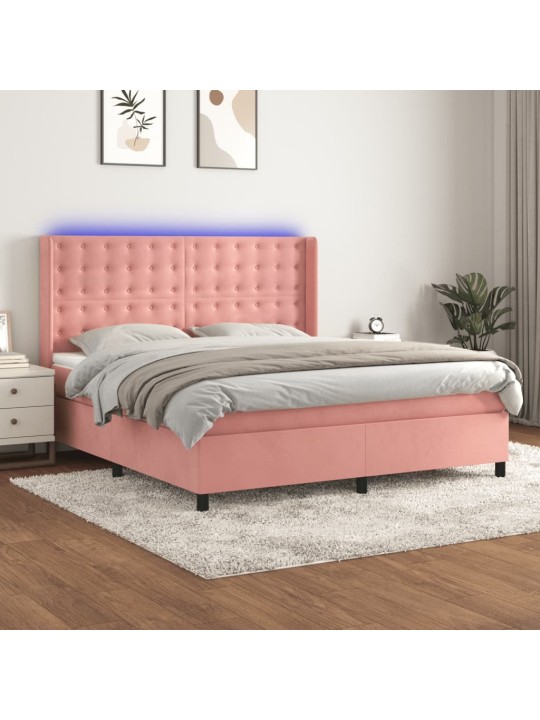 Box spring postel s matrací a led růžová 180x200 cm samet