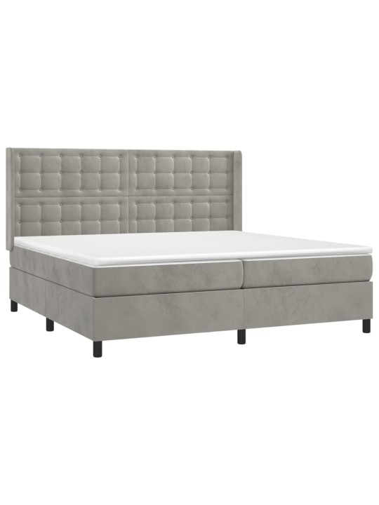Box spring postel s matrací a LED světle šedá 200x200 cm samet