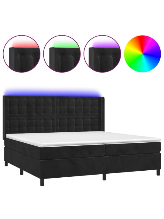 Box spring postel s matrací a LED černá 200x200 cm samet