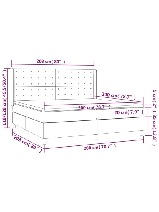 Box spring postel s matrací a LED černá 200x200 cm samet