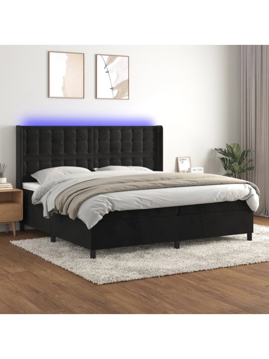 Box spring postel s matrací a LED černá 200x200 cm samet