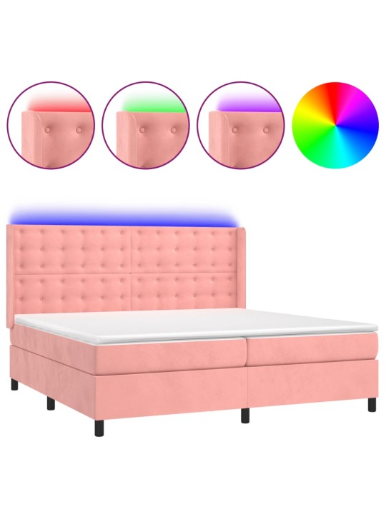 Box spring postel s matrací a led růžová 200x200 cm samet