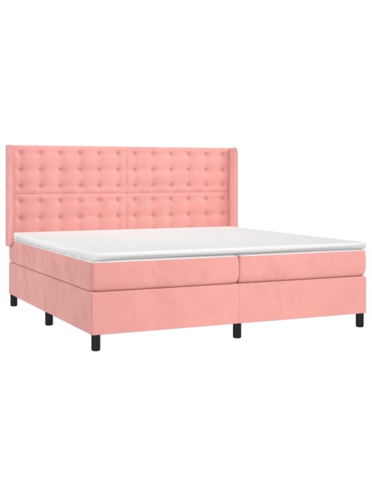 Box spring postel s matrací a led růžová 200x200 cm samet