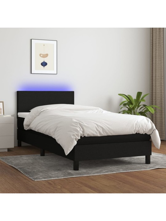 Box spring postel s matrací a LED černá 80 x 200 cm textil