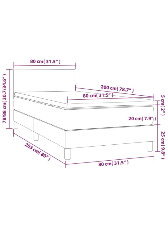 Box spring postel s matrací a LED modrá 80 x 200 cm textil