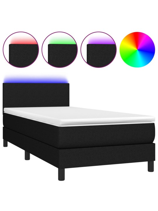 Box spring postel s matrací a LED černá 100x200 cm textil