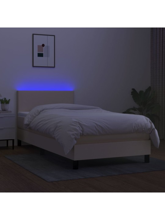 Box spring postel s matrací a LED krémová 100x200 cm textil