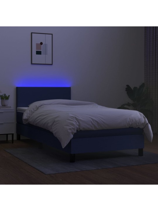 Box spring postel s matrací a LED modrá 100x200 cm textil