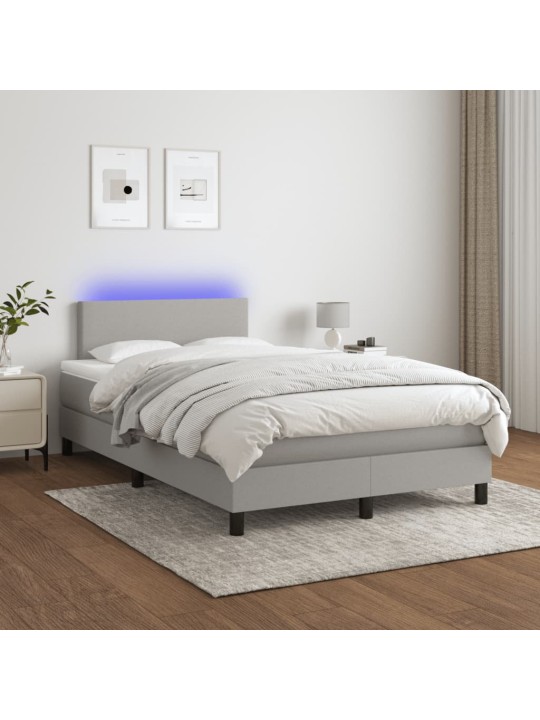 Box spring postel s matrací a LED světle šedá 120x200 cm textil