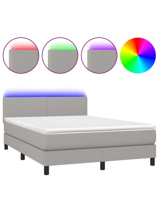 Box spring postel s matrací a LED světle šedá 140x190 cm textil