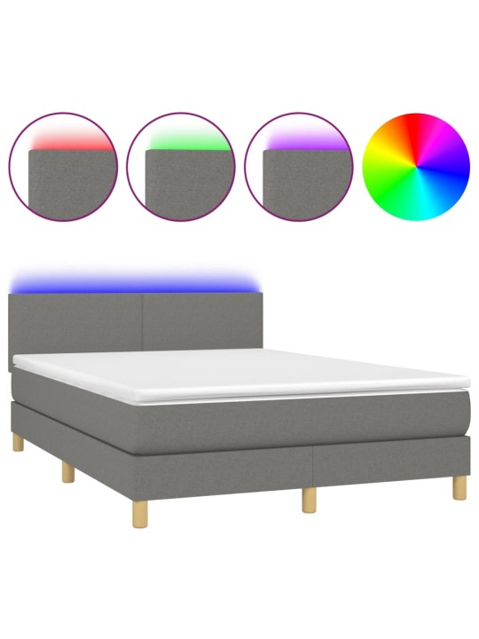 Box spring postel s matrací a LED tmavě šedá 140x190 cm textil