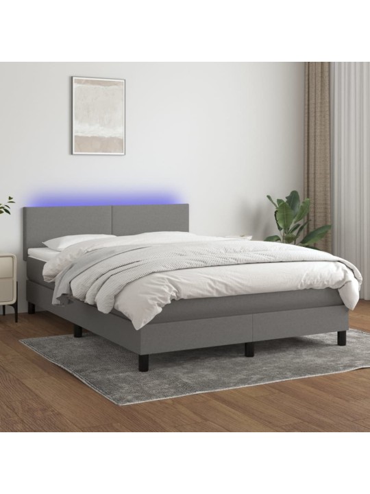 Box spring postel s matrací a LED tmavě šedá 140x190 cm textil