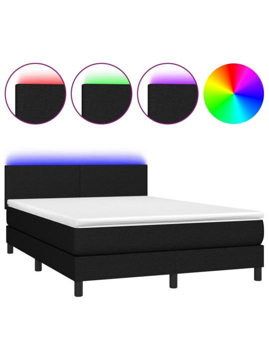 Box spring postel s matrací a LED černá 140x190 cm textil