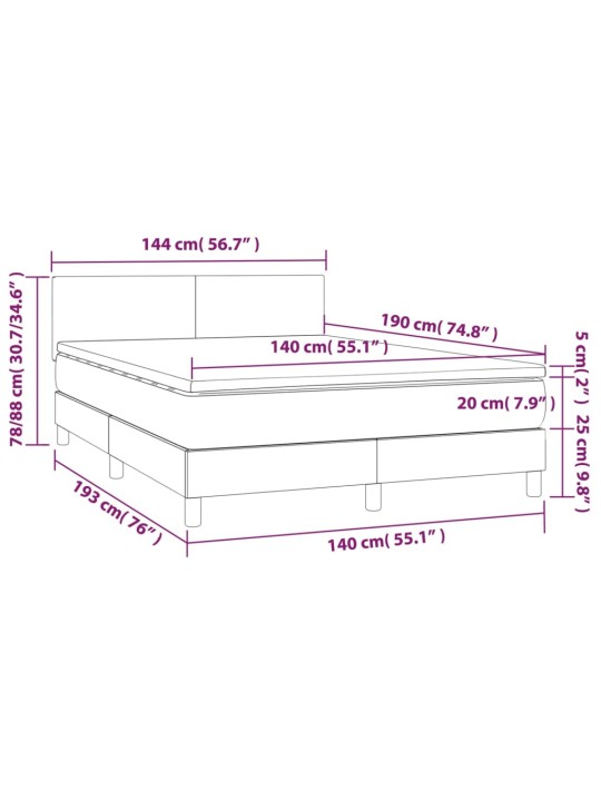 Box spring postel s matrací a LED černá 140x190 cm textil